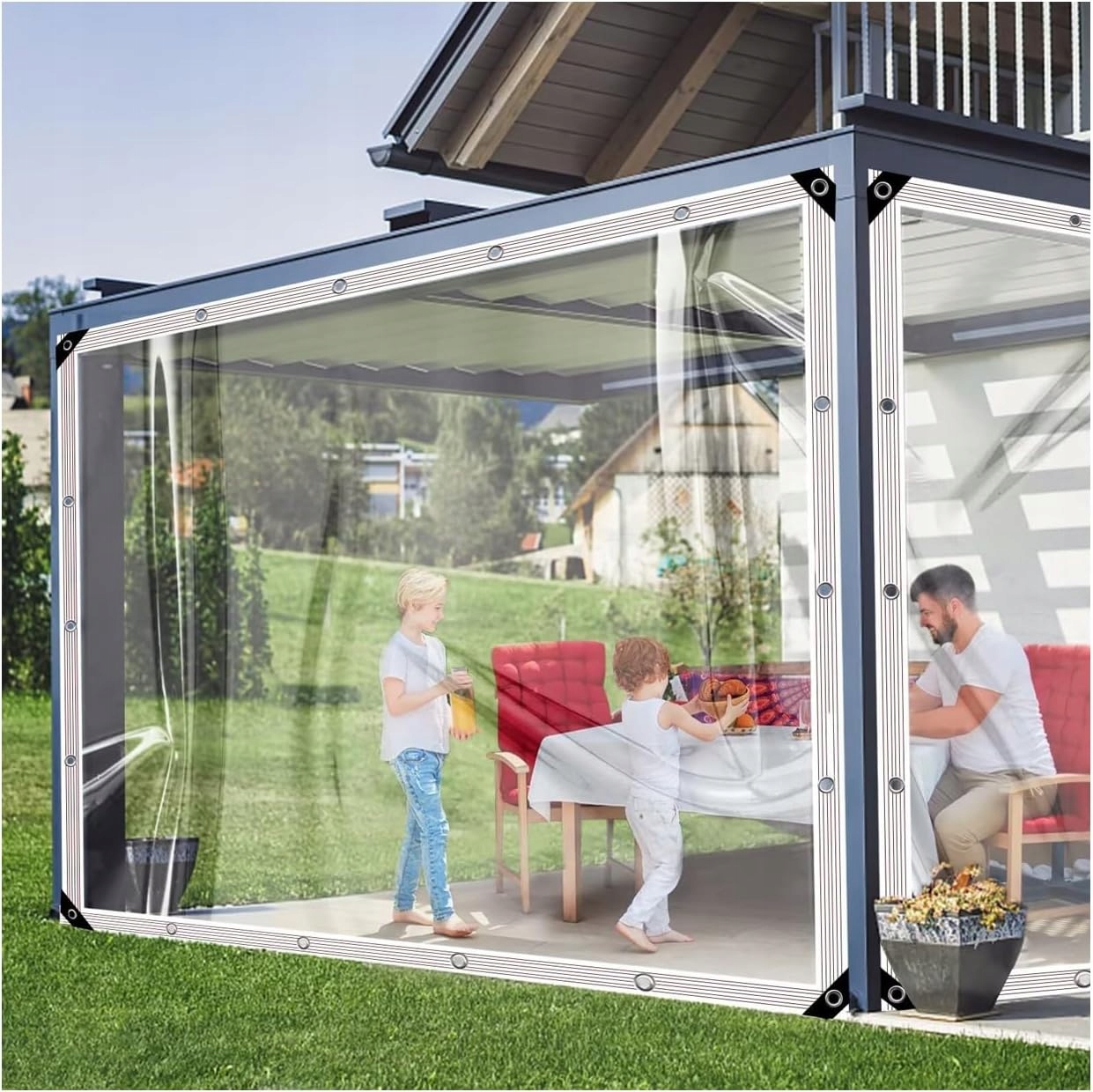 Vodotesná plachta s očkami, priehľadná PVC 420 g/m², biela, 2x1 m